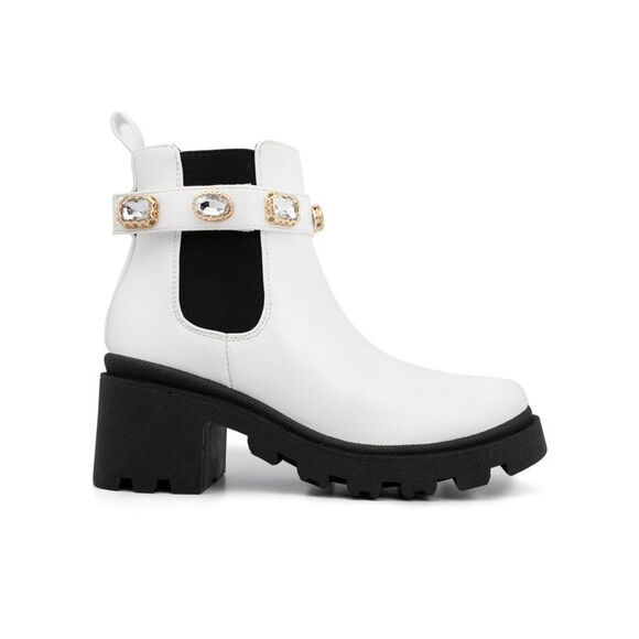 SUGAR Womens White 1" Platform Back Favorite Toe Block Heel Booties 10 M - Picture 2 of 4